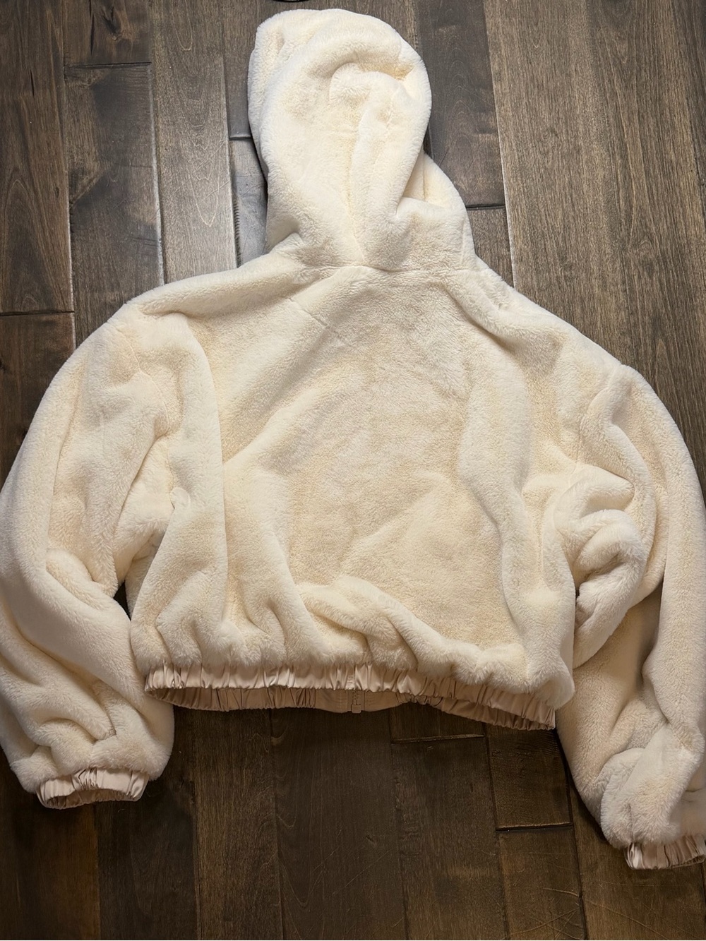 H&M Divided Reversible Teddy Fleece Hooded Jacket Cream Cropped Zip Women’s M - Picture 6 of 12